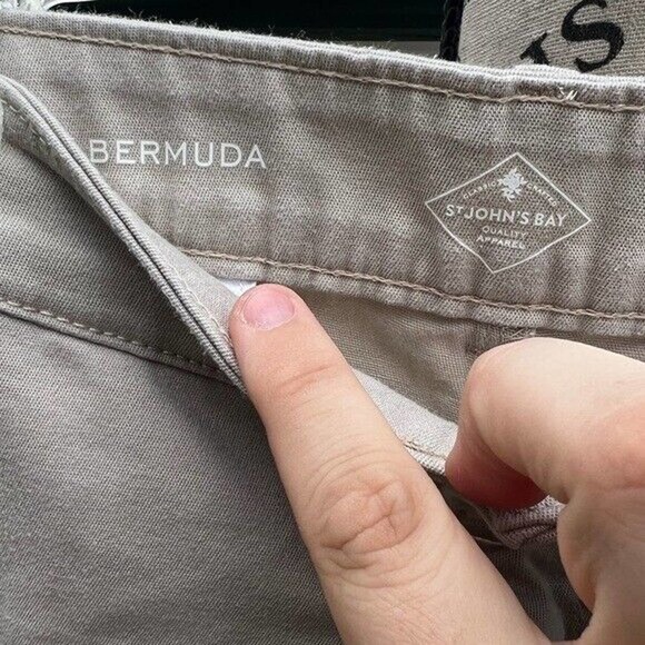 St. John’s Bay plus size high waisted Tan Bermuda shorts with pockets - Picture 3 of 10